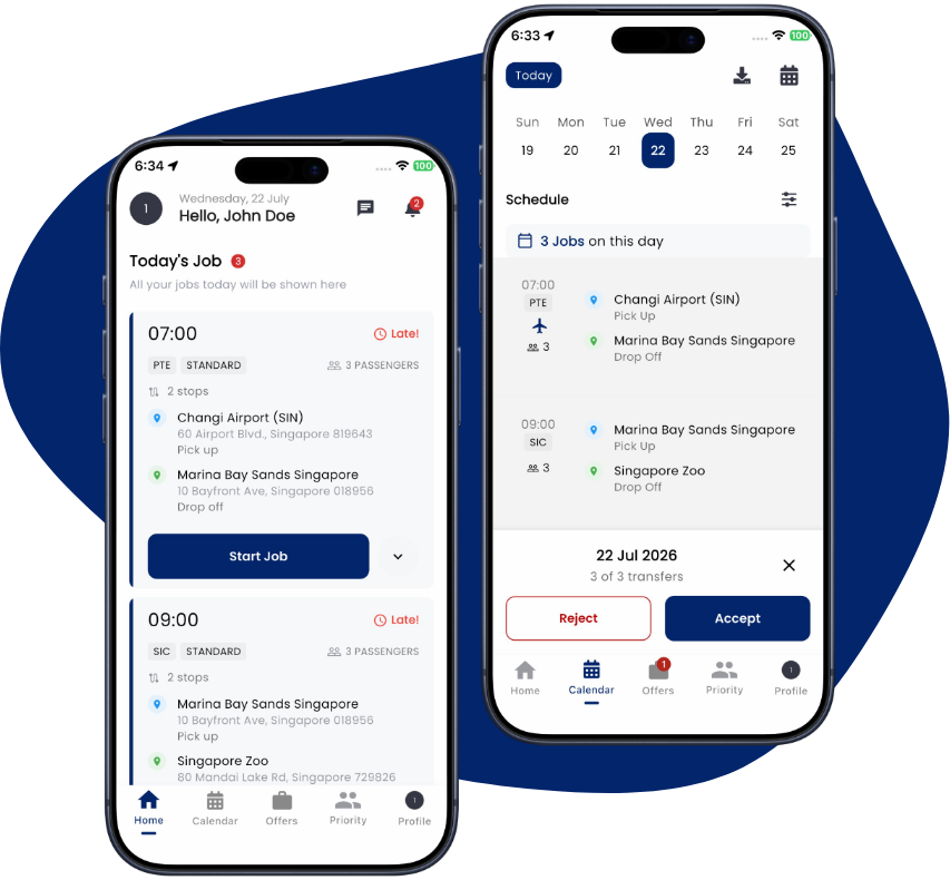 The Rectrix Link Driver app showing today’s jobs and the weekly schedule