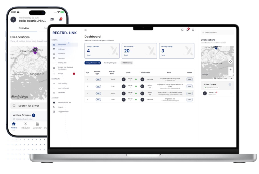 The Rectrix Link agent dashboard on desktop next to the mobile app