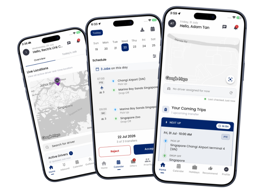 Live tracking, the job schedule and a traveller&rsquo;s upcoming trips in the Rectrix Link apps
